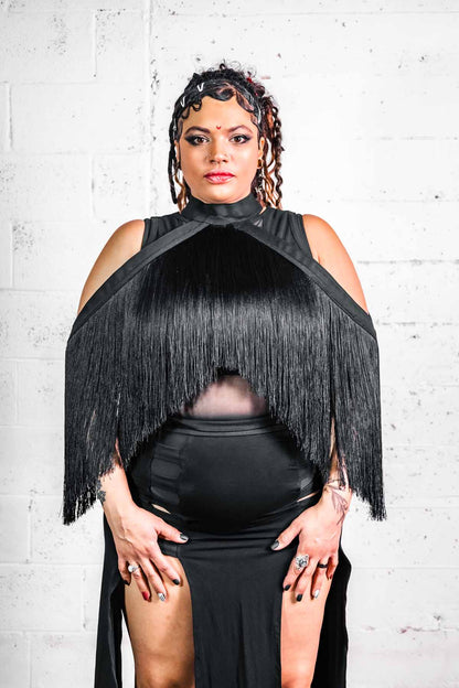 Fringe Halter — Dense Fringe Convertible Collar in Black | Five and Diamond