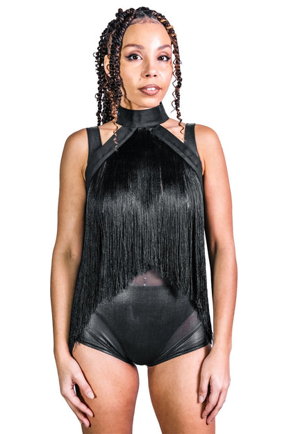 Fringe Halter — Dense Fringe Convertible Collar in Black | Five and Diamond