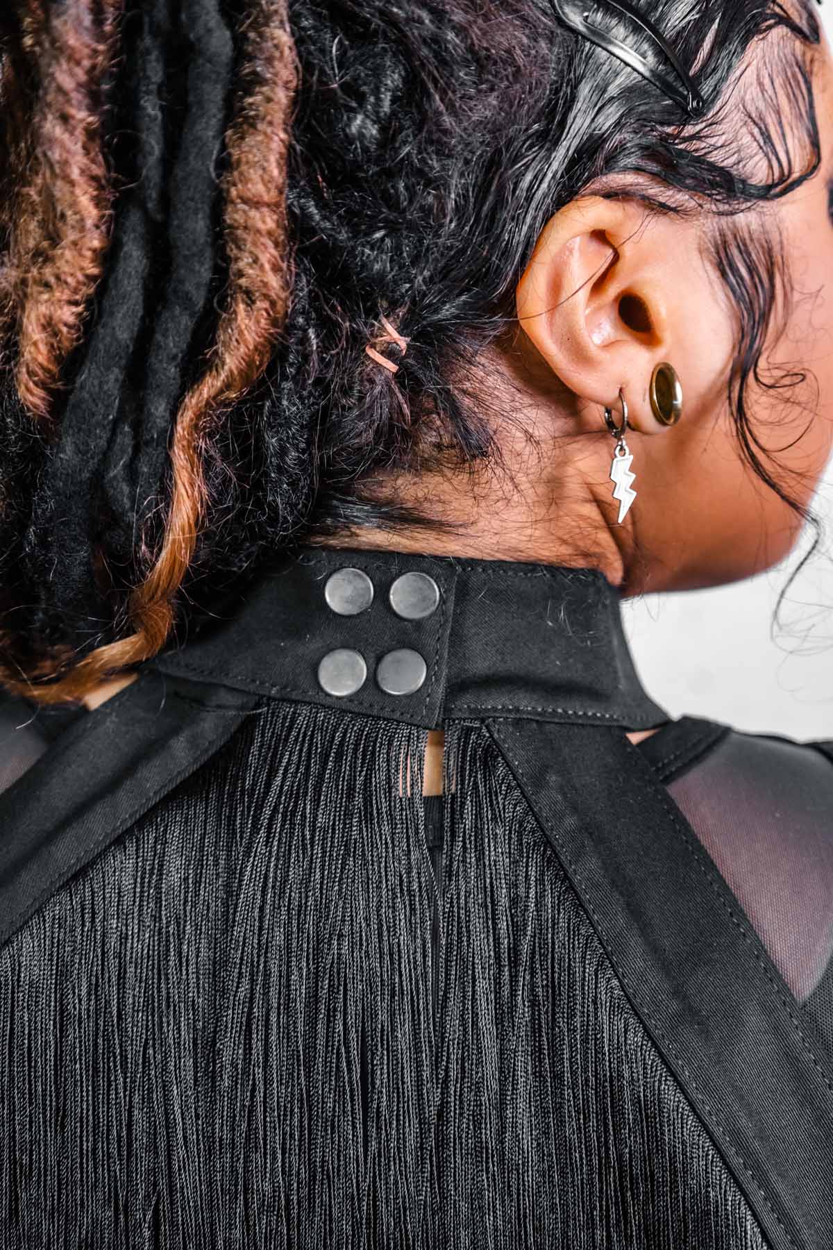 Fringe Halter — Dense Fringe Convertible Collar in Black | Five and Diamond