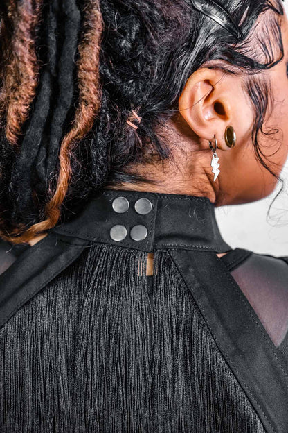 Fringe Halter — Dense Fringe Convertible Collar in Black | Five and Diamond