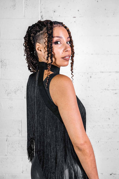 Fringe Halter — Dense Fringe Convertible Collar in Black | Five and Diamond