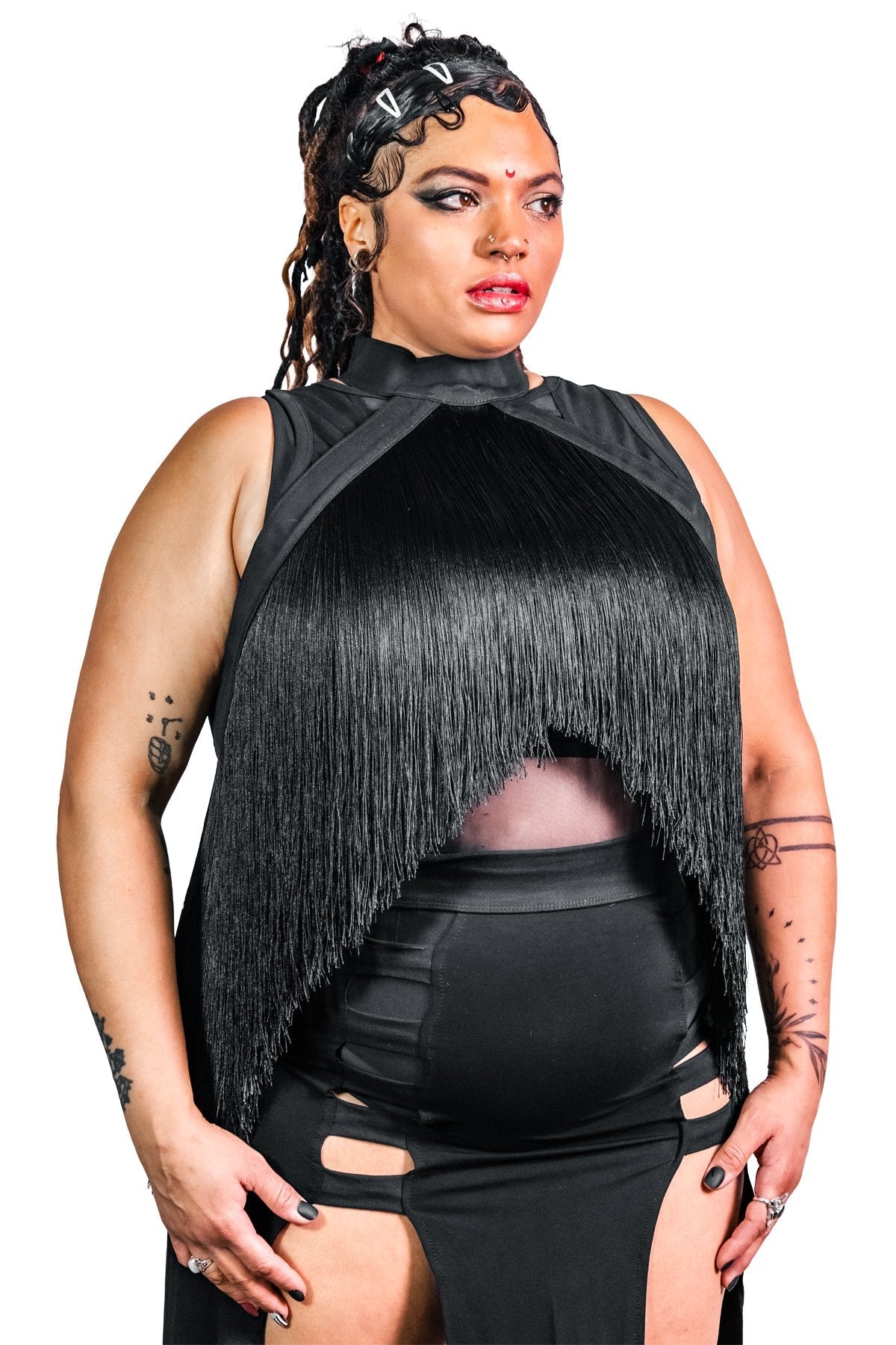 Fringe Halter — Dense Fringe Convertible Collar in Black | Five and Diamond