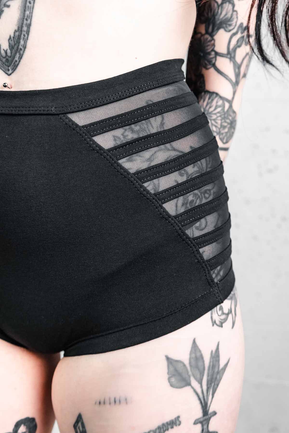 Gamut High Waist Booty Shorts — Black Cotton & Mesh| Five and Diamond