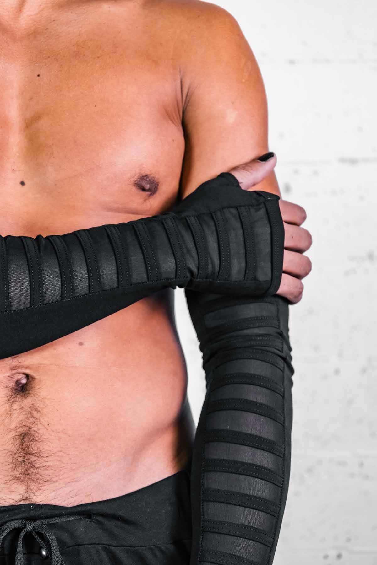 Opera Length Gamut Gloves — Black Cotton & Mesh | Five and Diamond