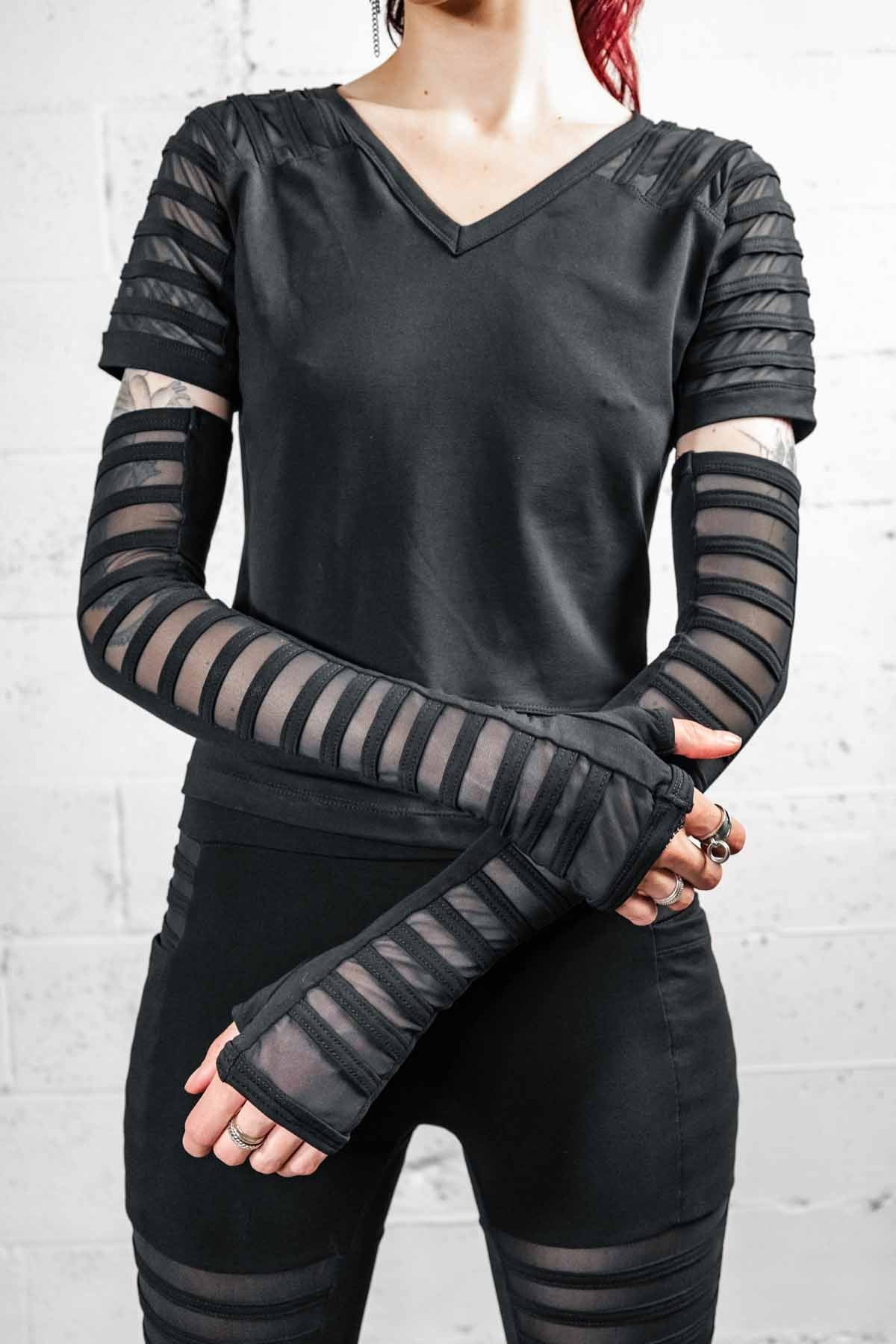 Opera Length Gamut Gloves — Black Cotton & Mesh | Five and Diamond