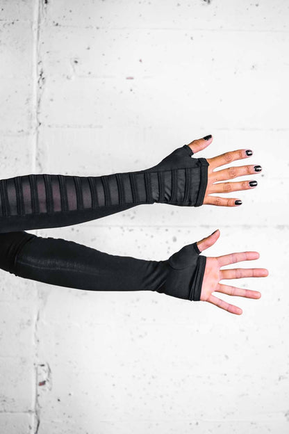 Opera Length Gamut Gloves — Black Cotton & Mesh | Five and Diamond