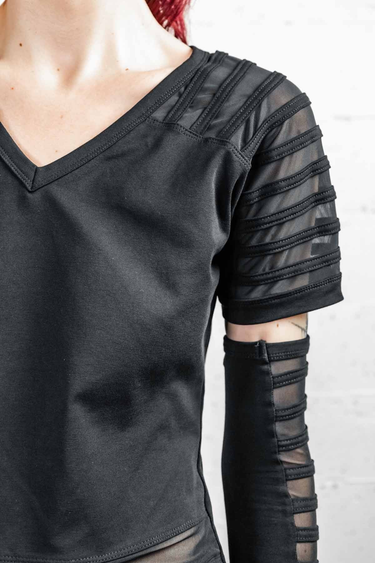 Opera Length Gamut Gloves — Black Cotton & Mesh | Five and Diamond