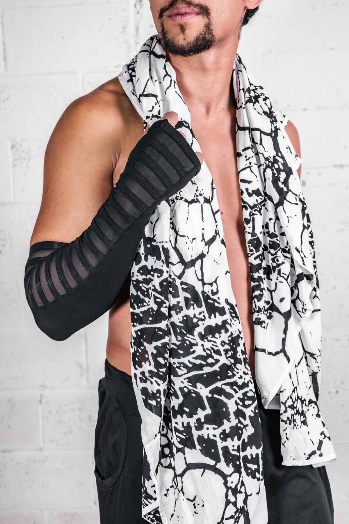 Opera Length Gamut Gloves — Black Cotton & Mesh | Five and Diamond