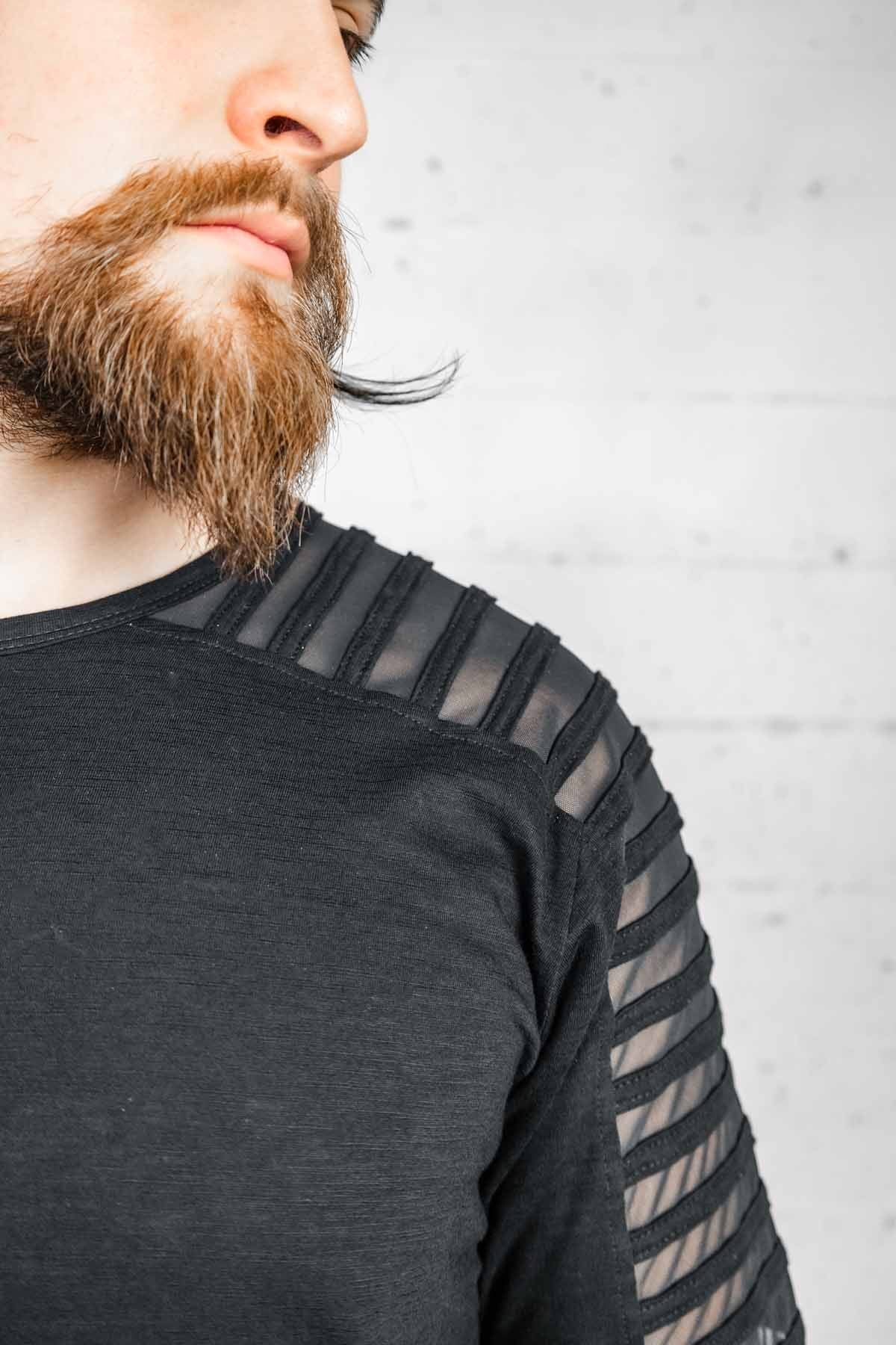 Gamut Longline Mesh Panel Tee — Slim Fit in Black | Five and Diamond