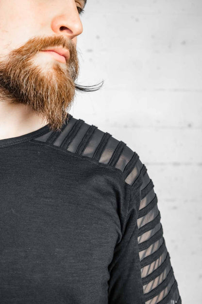 Gamut Longline Mesh Panel Tee — Slim Fit in Black | Five and Diamond