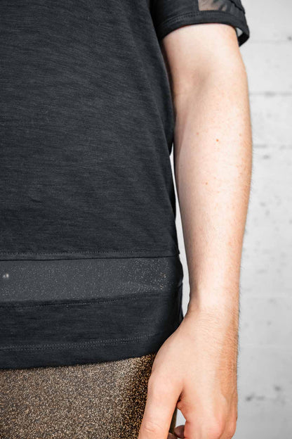 Gamut Longline Mesh Panel Tee — Slim Fit in Black | Five and Diamond