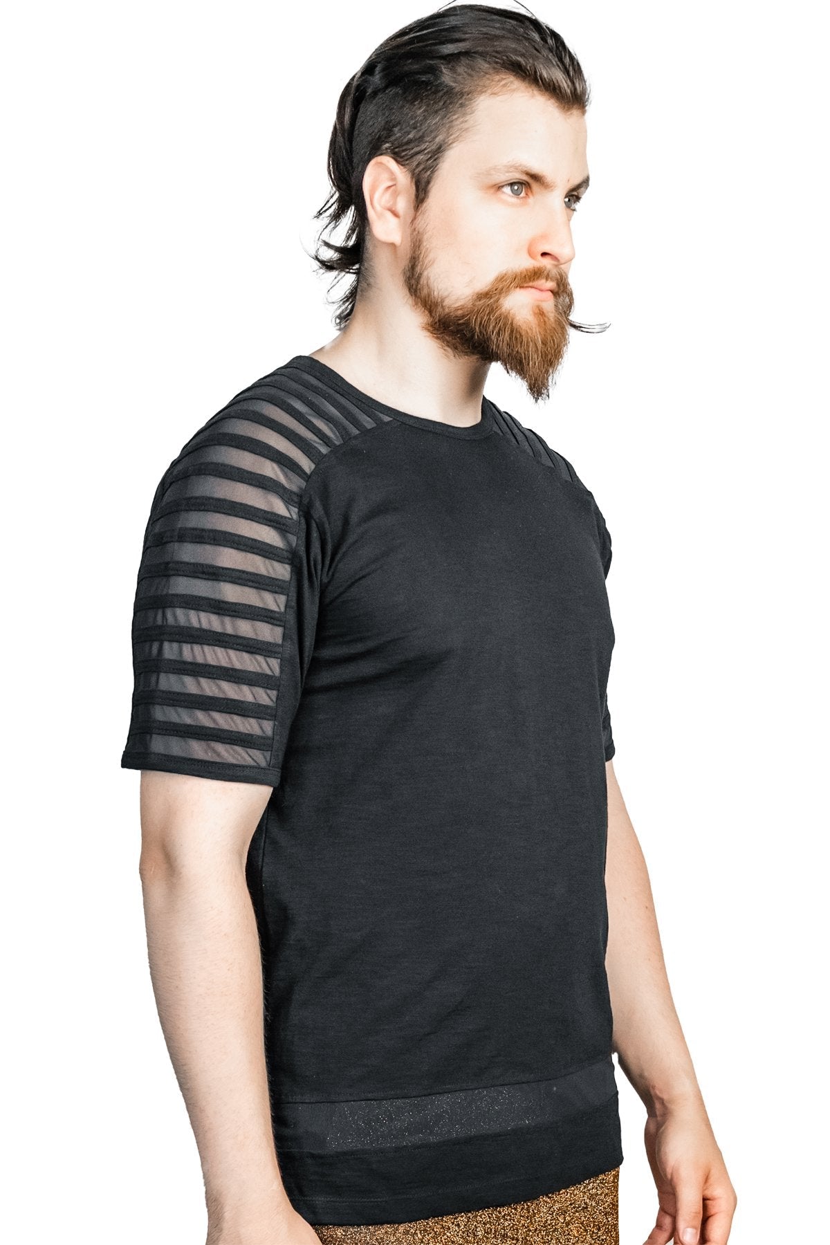 Gamut Longline Mesh Panel Tee — Slim Fit in Black | Five and Diamond