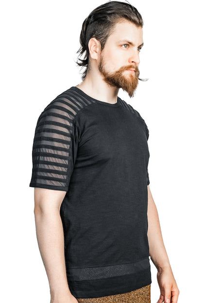 Gamut Longline Mesh Panel Tee — Slim Fit in Black | Five and Diamond