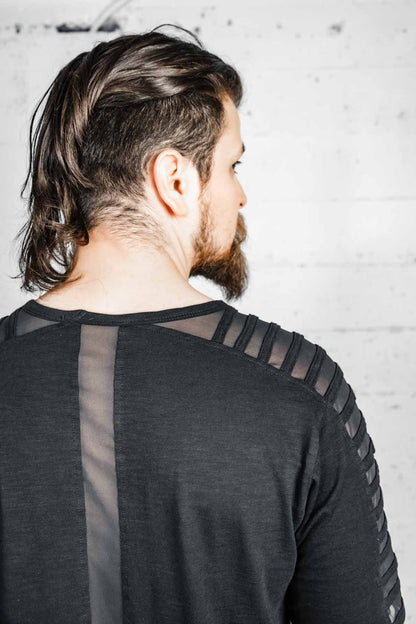 Gamut Longline Mesh Panel Tee — Slim Fit in Black | Five and Diamond