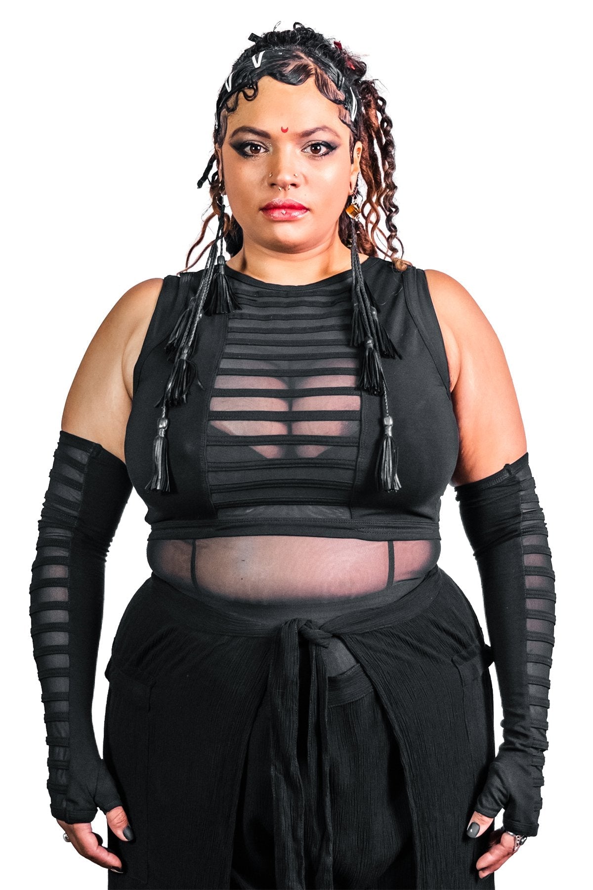 Gamut Crop Top — Black Cotton & Mesh | Five and Diamond