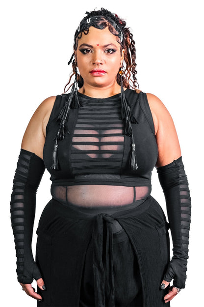 Gamut Crop Top — Black Cotton & Mesh | Five and Diamond