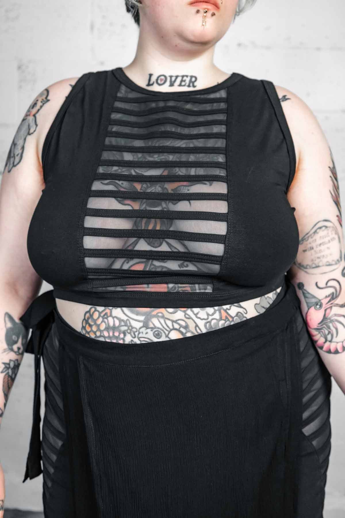 Gamut Crop Top — Black Cotton & Mesh | Five and Diamond