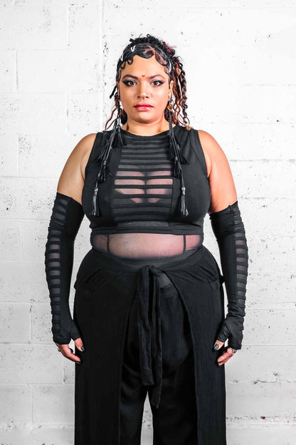 Gamut Crop Top — Black Cotton & Mesh | Five and Diamond