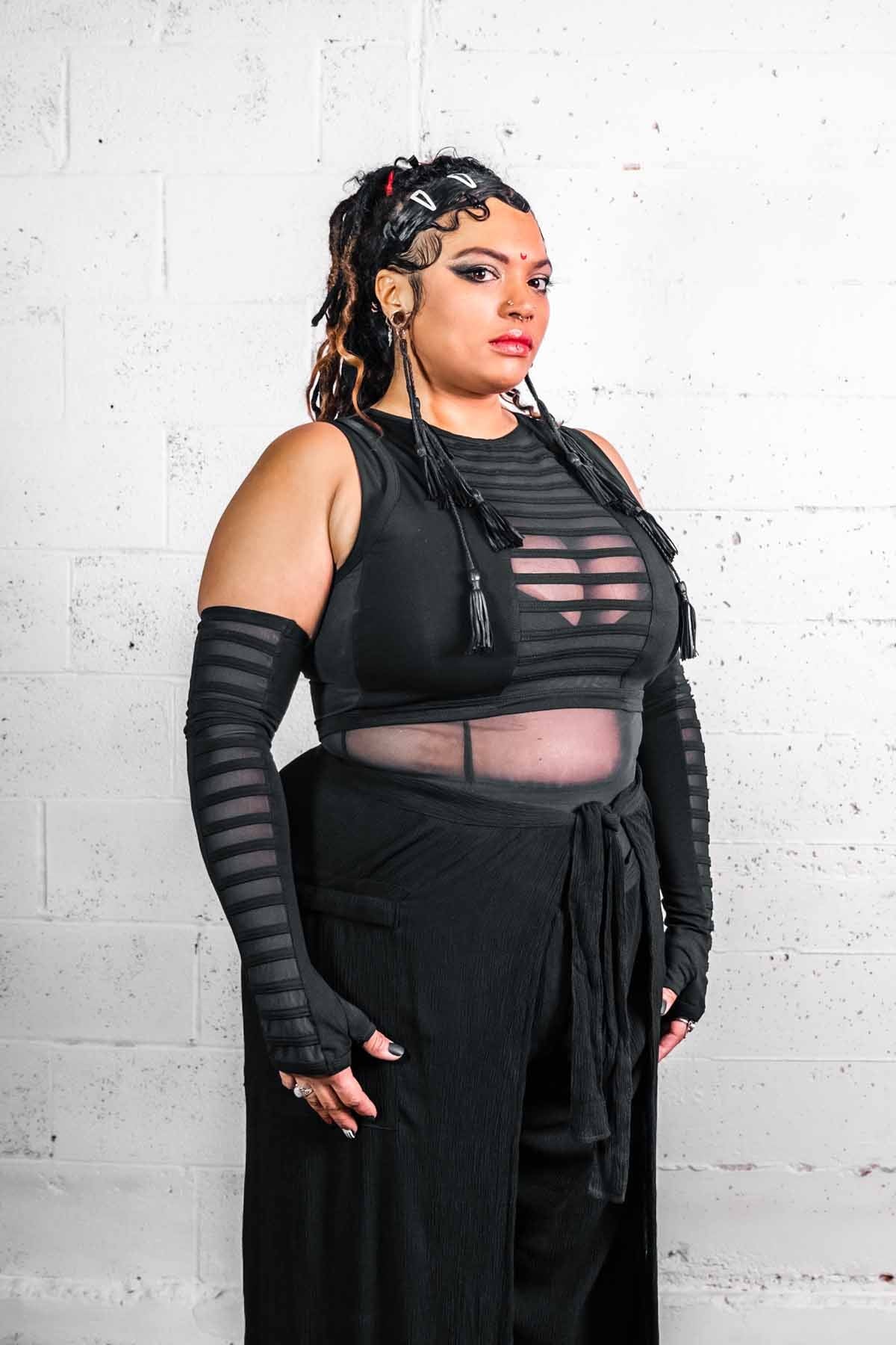 Gamut Crop Top — Black Cotton & Mesh | Five and Diamond