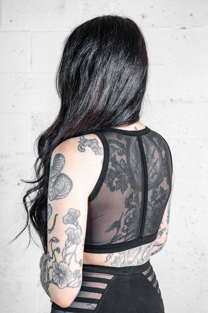 Gamut Crop Top — Black Cotton & Mesh | Five and Diamond