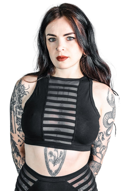 Gamut Crop Top — Black Cotton & Mesh | Five and Diamond