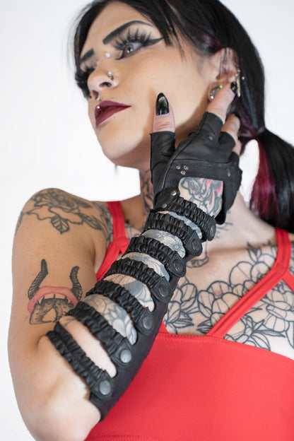 Minaret Leather Gauntlets — Heart Cutout Fingerless Gloves | Five and Diamond