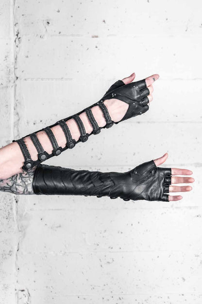 Minaret Leather Gauntlets — Heart Cutout Fingerless Gloves | Five and Diamond
