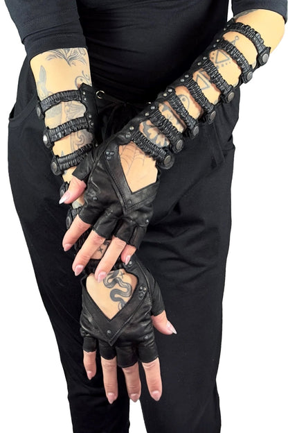 Minaret Leather Gauntlets — Heart Cutout Fingerless Gloves | Five and Diamond