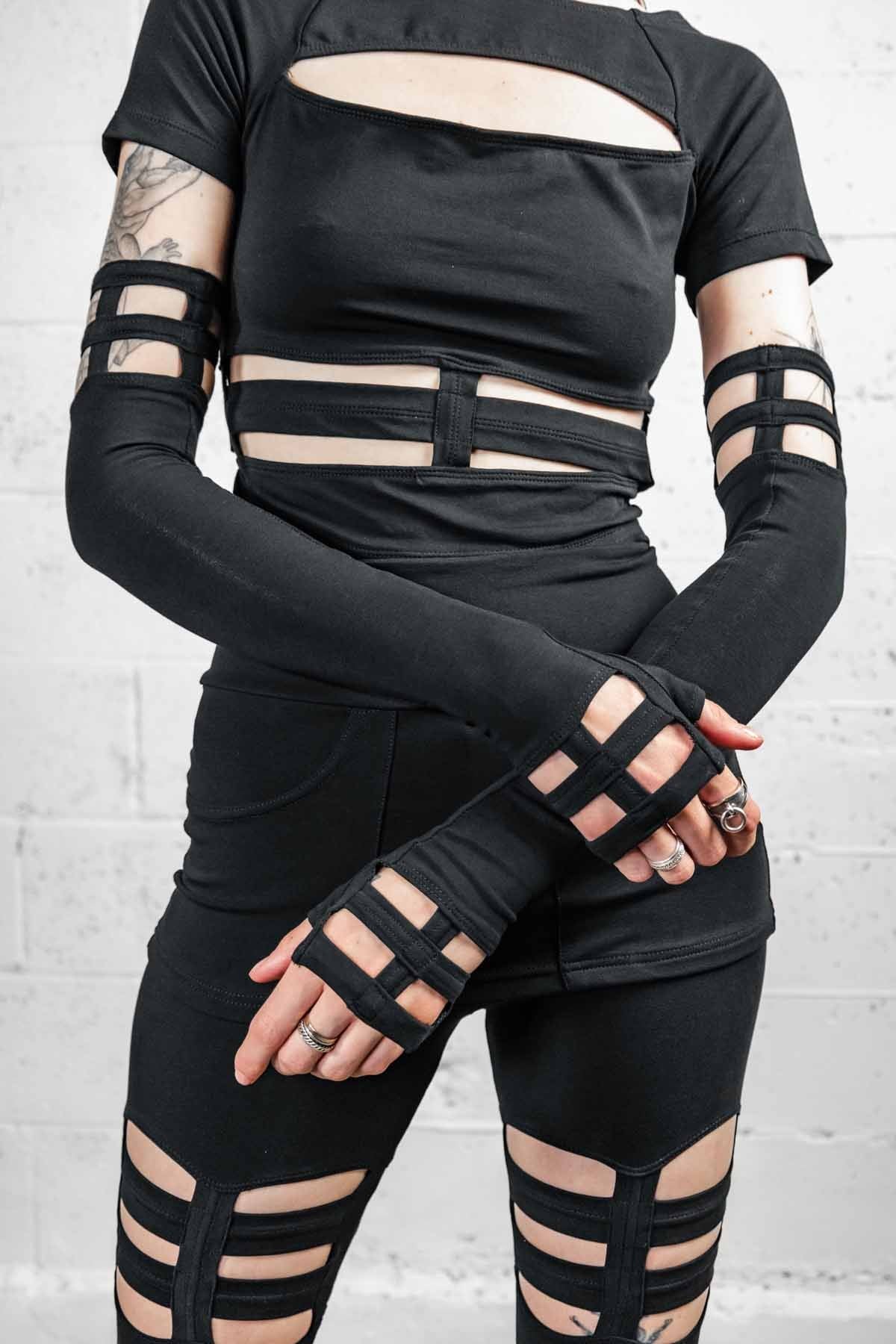 Opera Length Nina Gloves  — Black Cotton | Five and Diamond