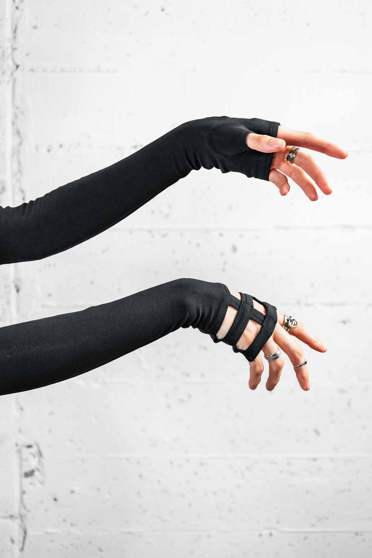 Opera Length Nina Gloves  — Black Cotton | Five and Diamond