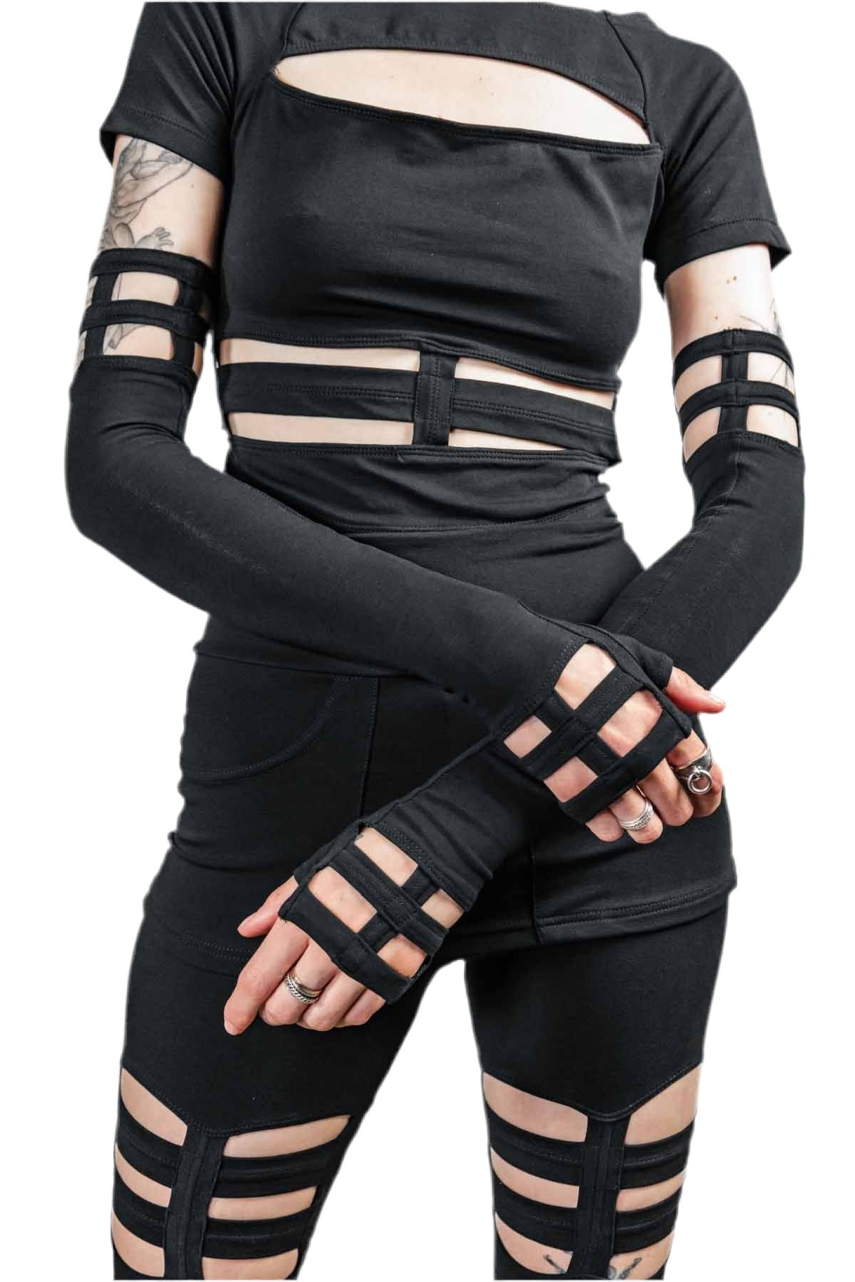 Opera Length Nina Gloves  — Black Cotton | Five and Diamond