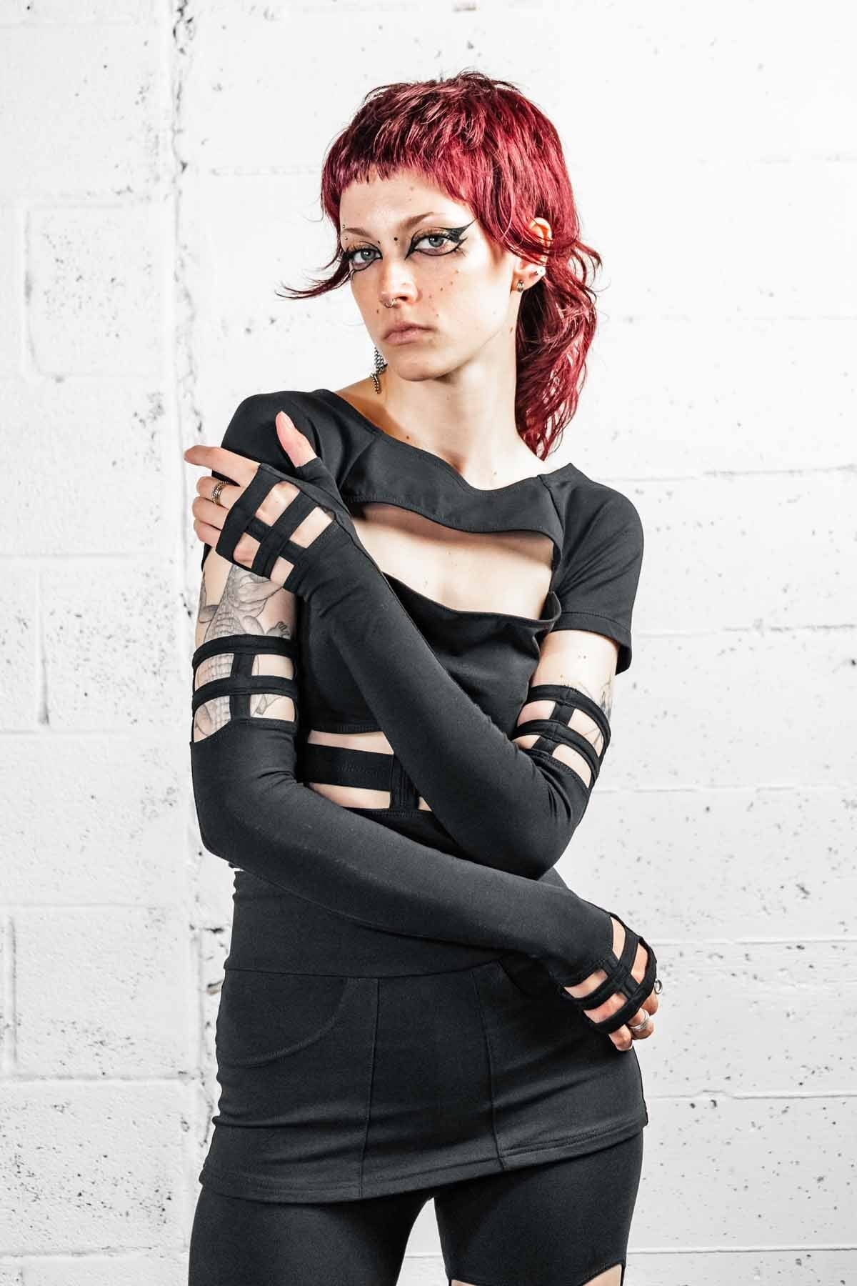 Opera Length Nina Gloves  — Black Cotton | Five and Diamond