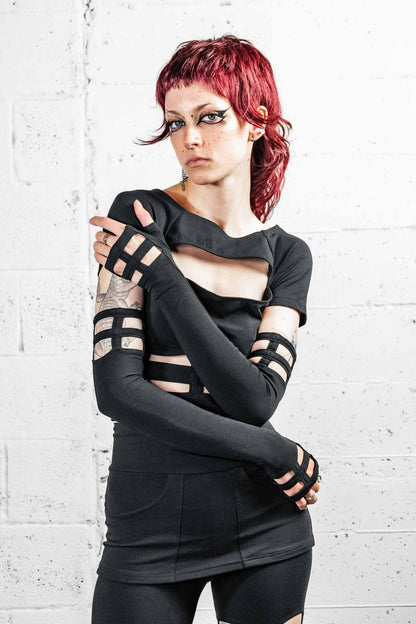 Opera Length Nina Gloves  — Black Cotton | Five and Diamond