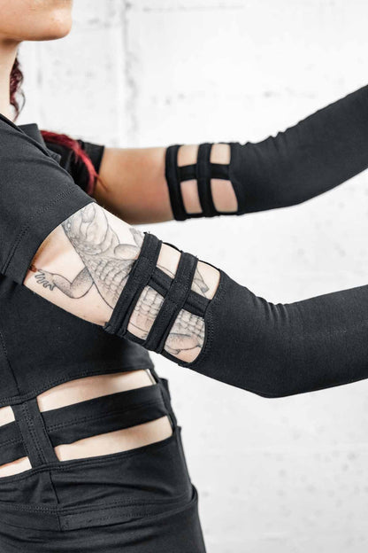 Opera Length Nina Gloves  — Black Cotton | Five and Diamond