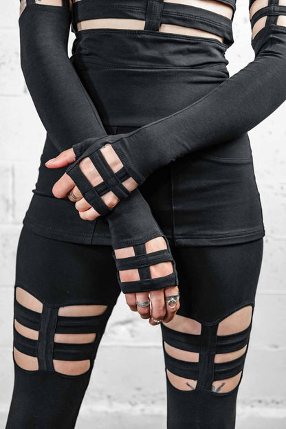 Opera Length Nina Gloves  — Black Cotton | Five and Diamond