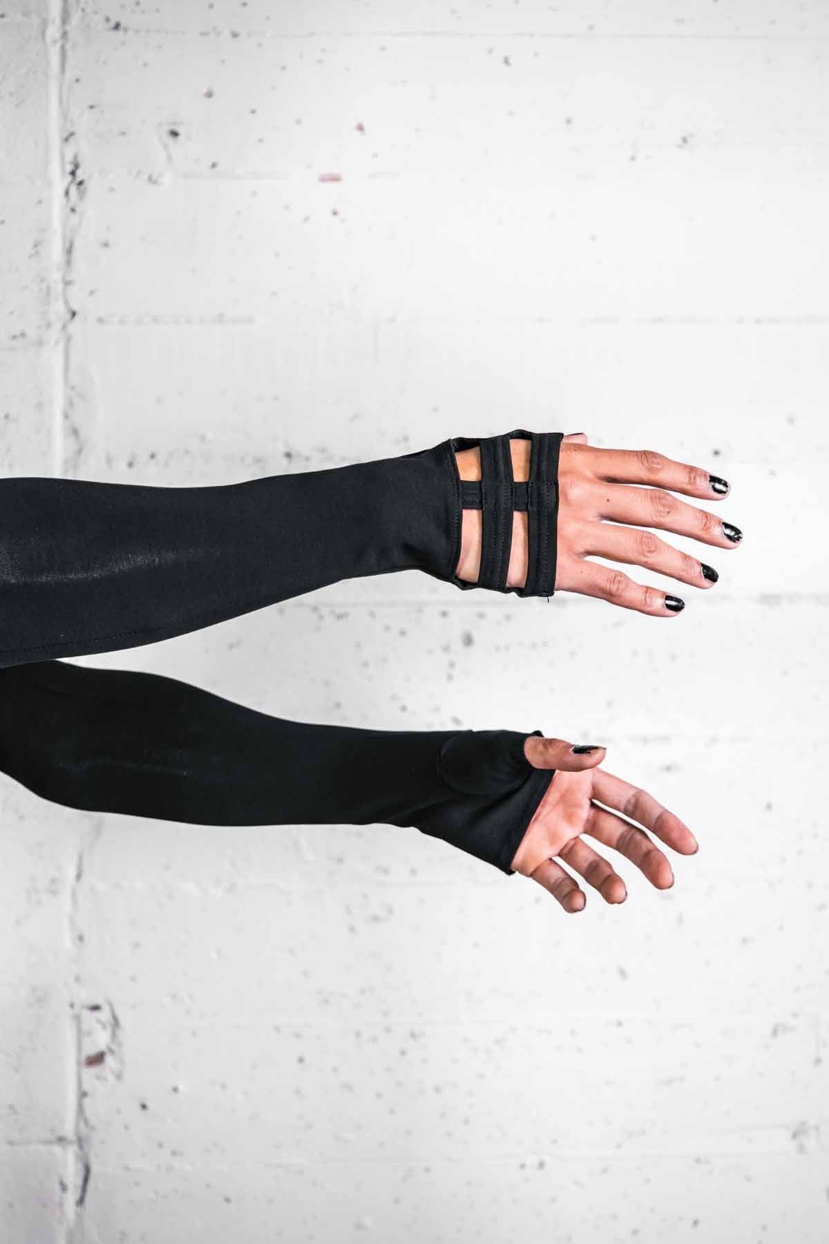 Opera Length Nina Gloves  — Black Cotton | Five and Diamond