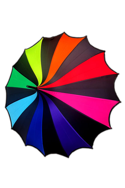 Batwing Pagoda Umbrella – Goth Rainbow Statement Stripe