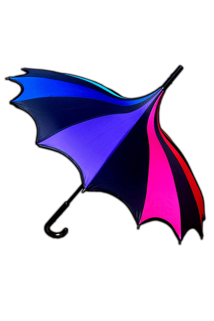 Batwing Pagoda Umbrella – Goth Rainbow Statement Stripe
