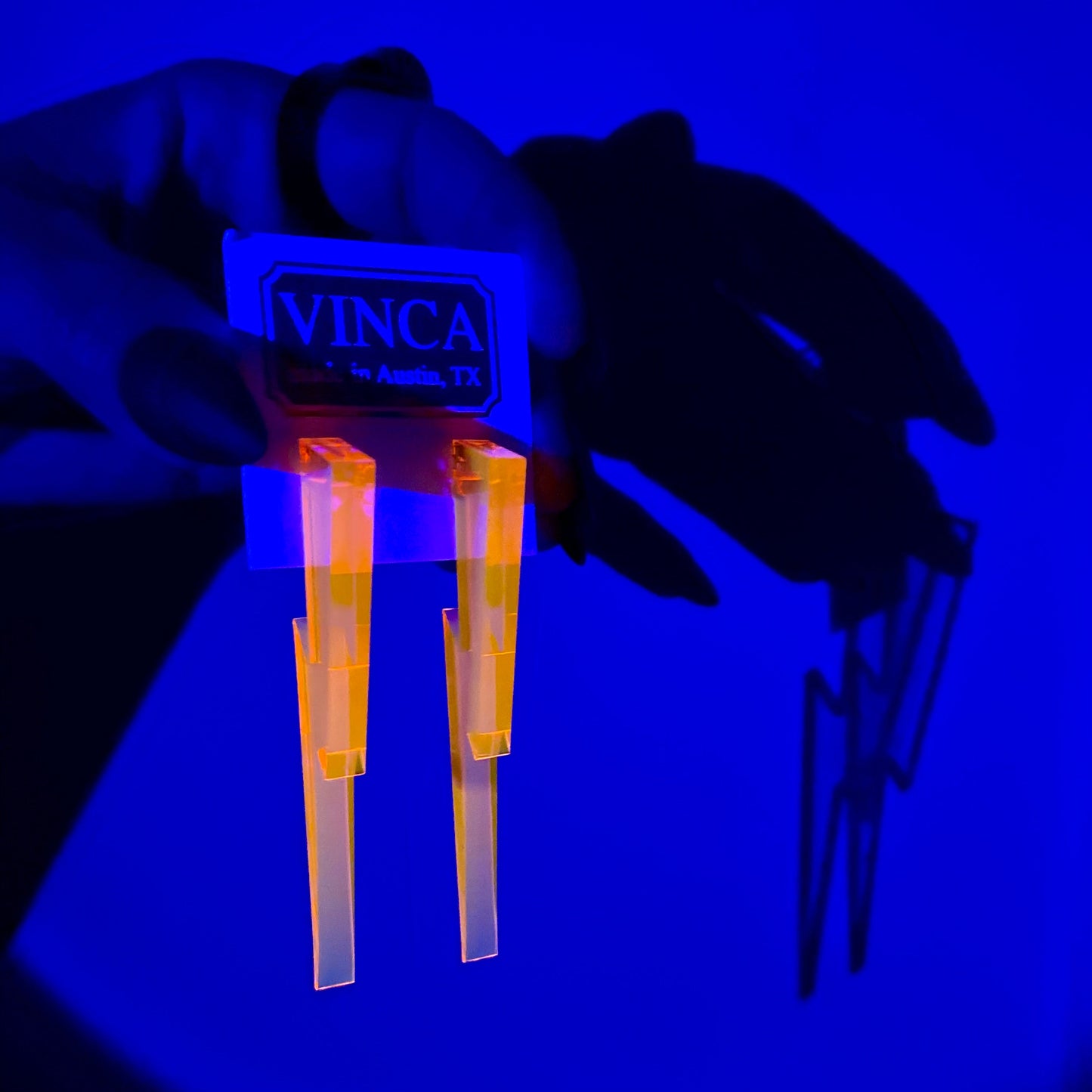 Lightning Bolt Statement Earrings – Clear Pink UV Reactive 🌙