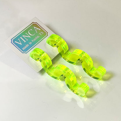Abstract Squiggle Statement Earrings – Clear Green UV Reactive 🌙