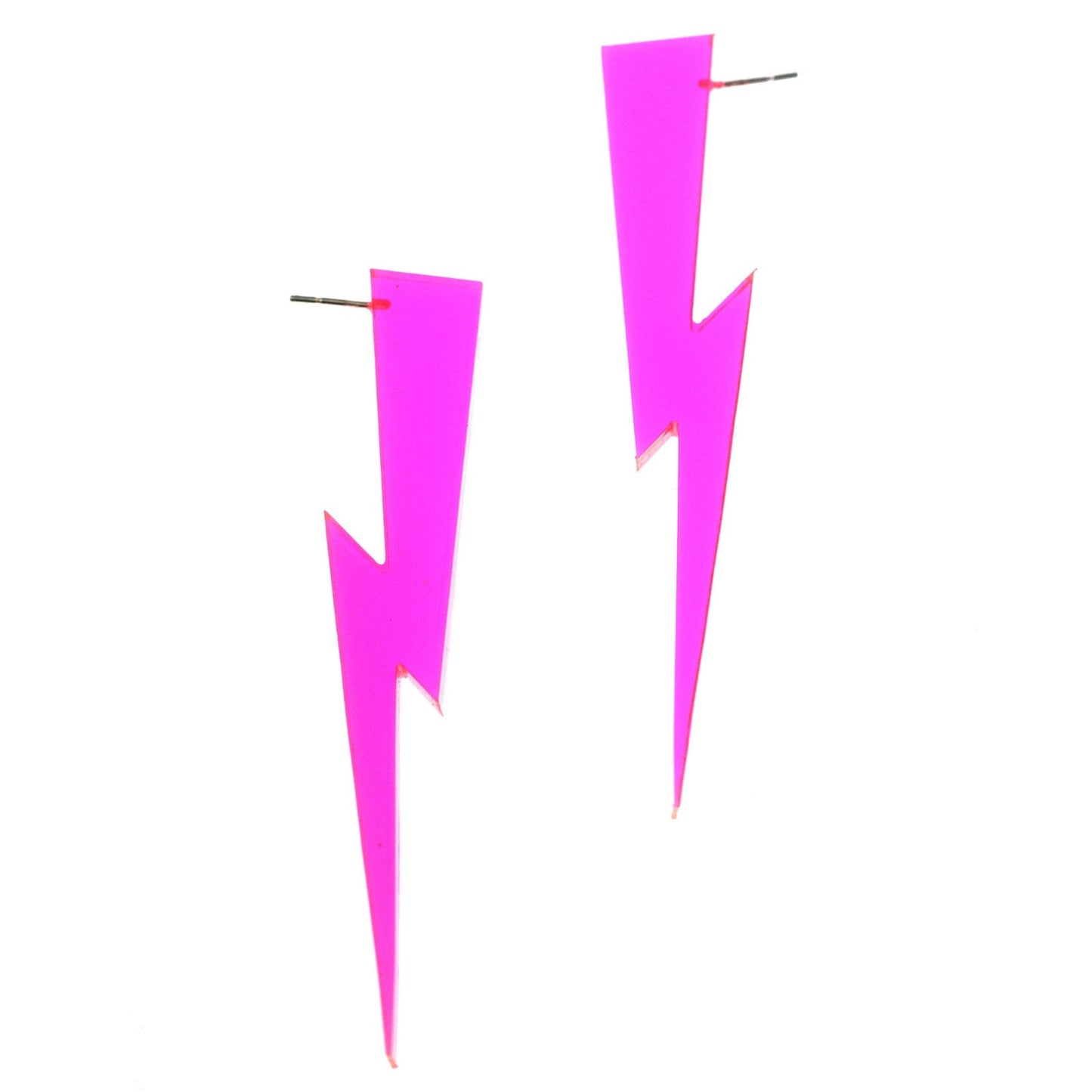 Lightning Bolt Statement Earrings – Clear Pink UV Reactive 🌙