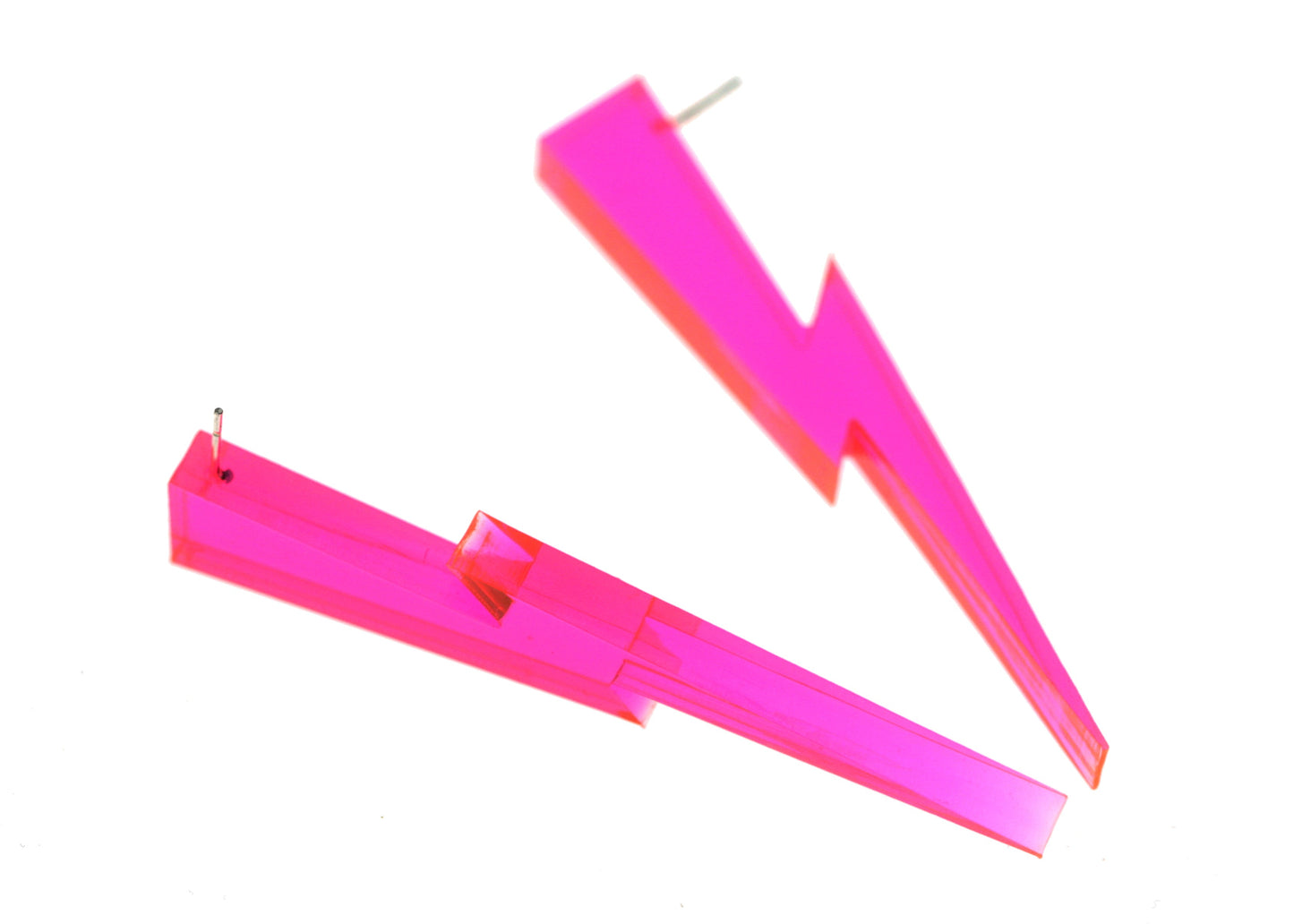 Lightning Bolt Statement Earrings – Clear Pink UV Reactive 🌙