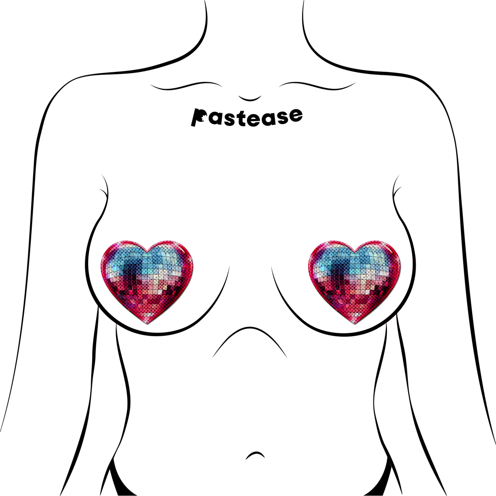 Discoball Heart Pasties — Blue & Pink | Pastease