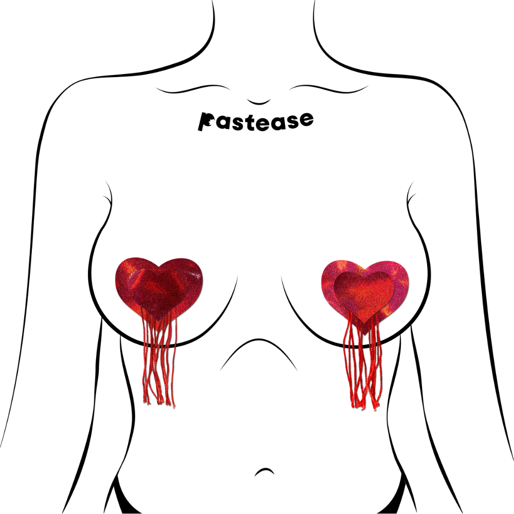 Heart Tassel Pasties — Red Holographic | Pastease