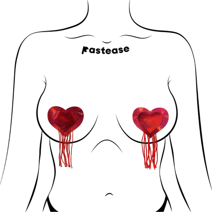Heart Tassel Pasties — Red Holographic | Pastease