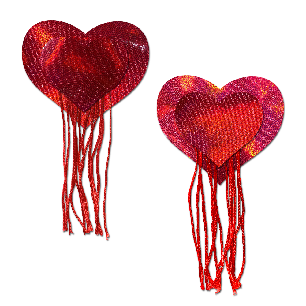 Heart Tassel Pasties — Red Holographic | Pastease