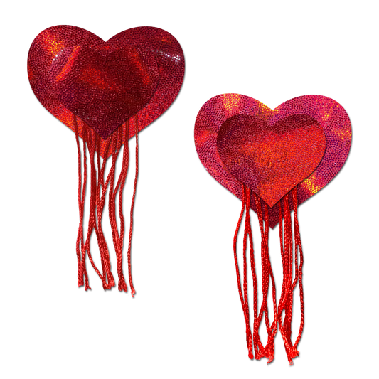 Heart Tassel Pasties — Red Holographic | Pastease
