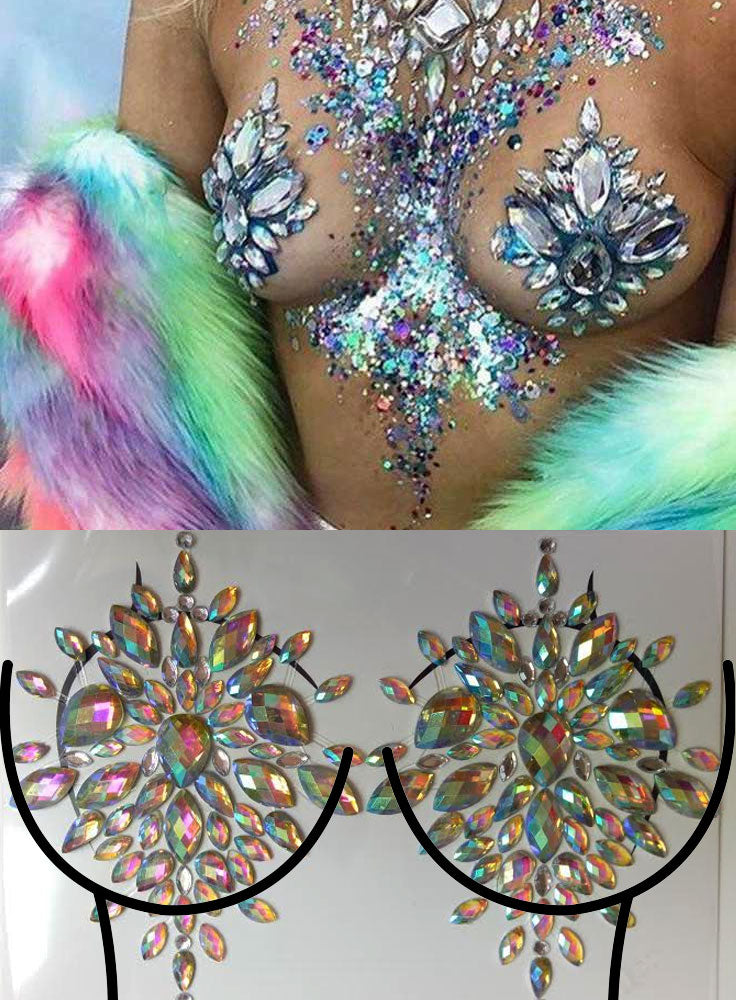 Iridescent Body Jewel Set — Pasties, Cleavage Gems, or Face Crystals