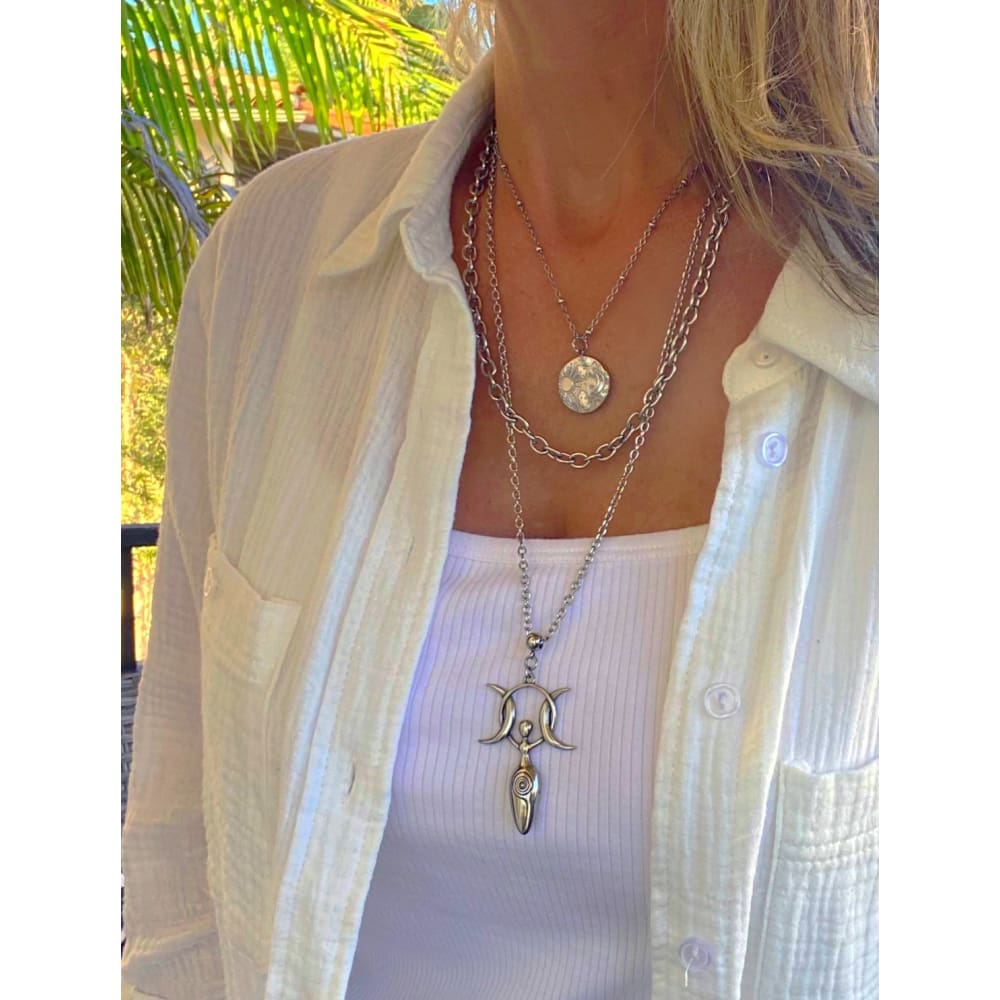 Crescent Statement Pendant Necklace — Stainless Steel