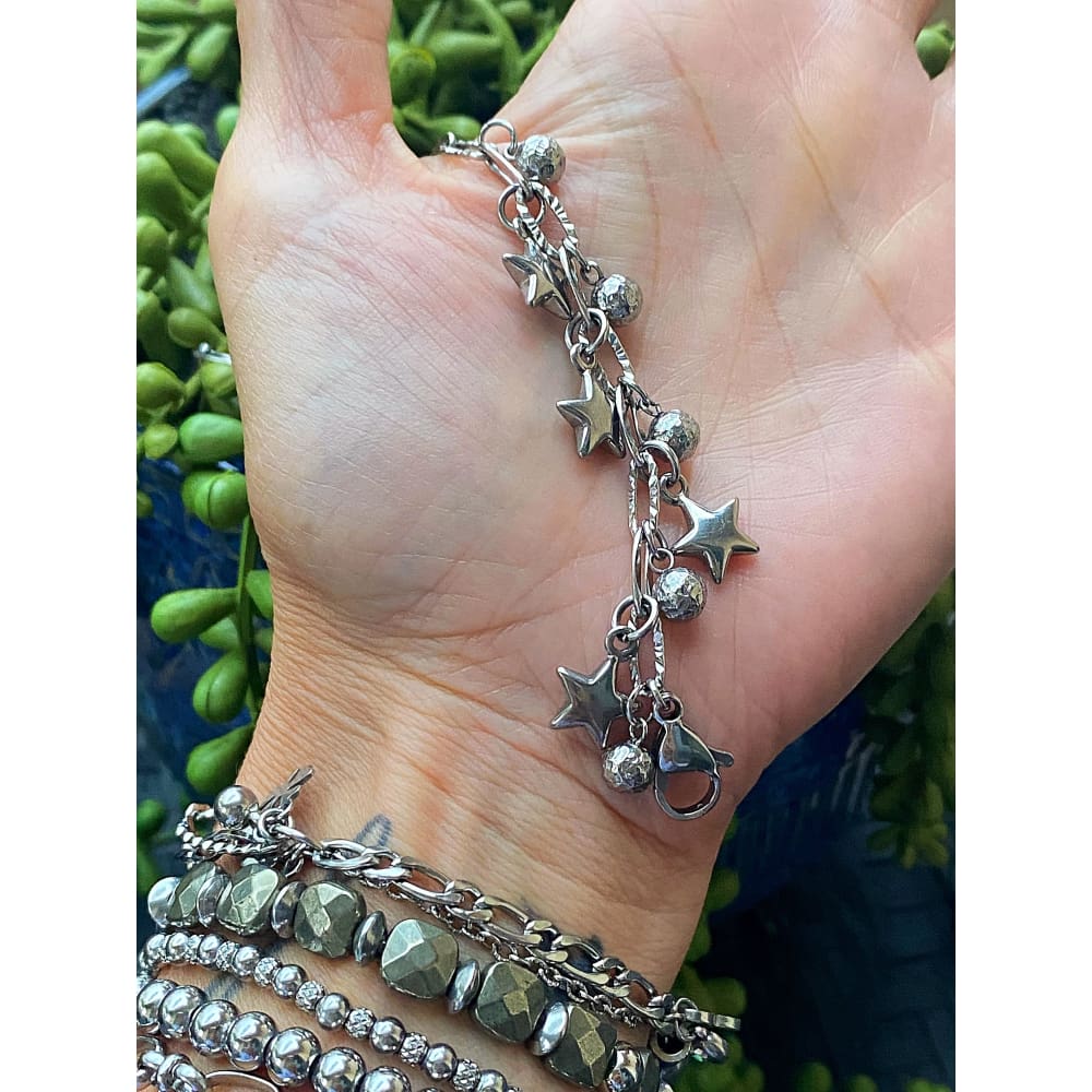 Silver Star Charm Bracelet — Textured Chain